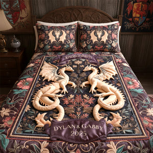 Folk Medieval Dragon Couple Quilt Bed Set, Personalized Gifts For Couple 01qhtn201125 - Bedding Set - GoDuckee