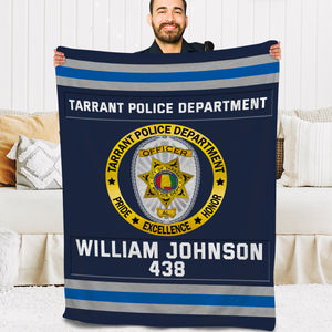 Police Blanket With Department Logo - Custom Police Station Patches With Name, Number Tag Gifts For Police Officer & Law Enforcement - Blanket - GoDuckee