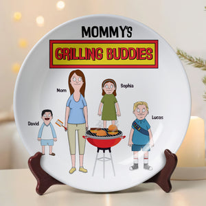 Personalized Gifts For Mom Ceramic Round Plate 04ohtn150325hg Mommy's Grilling Buddies - Ceramic Round Plate - GoDuckee