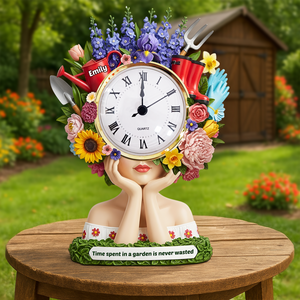 Flower Head Girl Desk Clock Plaque - Personalized Gifts For Gardening Lover 04qhpu030625 - Clock Plaques - GoDuckee