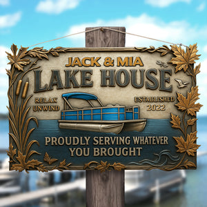 Lake House Metal Sign Personalized Gifts For Pontoon Lover Entrance Sign 02qhtn210525 - Metal Signs - GoDuckee