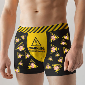 Warning, Chocking Hazard, Funny Custom Face Men & Women Boxer Briefs, Gift For Couple - Boxer Briefs - GoDuckee