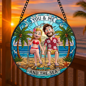Happy Couple At Beach Stained Glass Suncatcher, Personalized Gifts For Couple 02qhtn160725hg - Ornament - GoDuckee