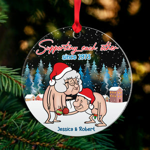 Supporting Each Other, Funny Old Couple Ornament, Personalized Acrylic Ornament, Gift For Christmas - Ornament - GoDuckee