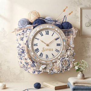 Toile De Jouy Floral Knitting Hanging Wall Clock - Personalized Gifts For Knitting Lovers 07palu080826 - Hanging Wall Clock - GoDuckee