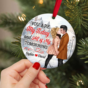 You Are My Today And All Of My Tomorrows, Personalized Winter Kiss Ceramic Ornament - Ornament - GoDuckee
