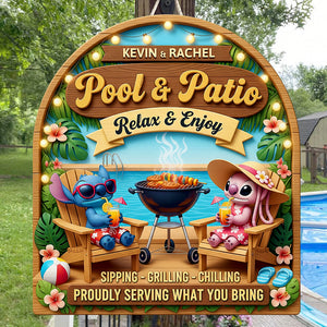 Alien Couple At The Poolside Wood Sign- Personalized Gifts For Couples 03NADT060625 - Wood Sign - GoDuckee