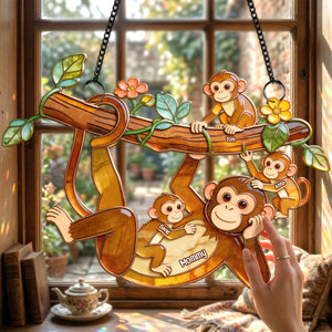 Chilling Fun Monkey Mom Suncatcher Ornament - Personalized Gifts For Mom 01qhtn140326 - Ornament - GoDuckee