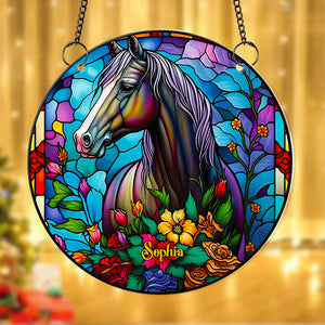 Horse With Flowers Suncatcher - Personalized Gifts For Horse Lover 04ACDT280824 - Ornament - GoDuckee