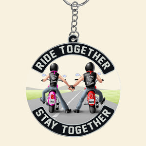Ride Together Stay Together Personalized Motorcycle Keychain, Biker Couple Gift - Keychains - GoDuckee