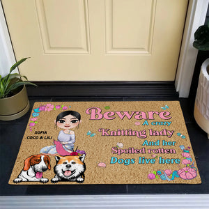 Personalized Gifts For Knitting Lady & Dog Lovers Doormat 02NAMH290724HH - Doormat - GoDuckee