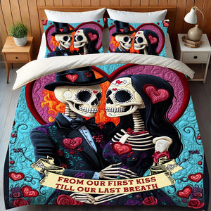 Personalized Gift For Couple Quilt Bedding Set Special Line Skull Couple 03KAMH150125 - Blanket - GoDuckee