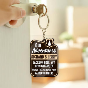 Our Adventures, Custom Camping Couple Photo Keychain, Gift For Couple, Valentine's Gifts - Keychains - GoDuckee