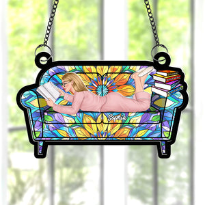 Personalized Gifts For Book Lovers Suncatcher Ornament Reading Girl On Sofa 04OHQN261224TM - Ornament - GoDuckee