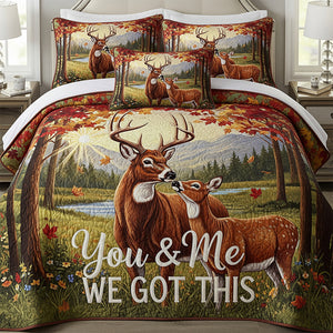Deer Couple Personalized Gifts For Couple Quilt Bed Set You And Me We Got This 04natn110725 - Blanket - GoDuckee