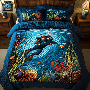 Blue Ocean Quilt Bed Set Gifts For Scuba Diving Lovers 01TGLU300625 - Bedding Set - GoDuckee