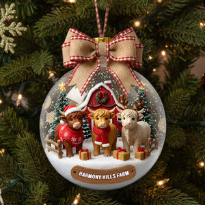 Rustic Highland Cow Farm Ornament - Personalized Gifts For Highland Cow Lovers 05HYLU291025 - Ornament - GoDuckee