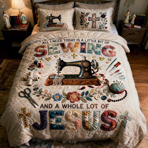 Sewing With Faith Quilt Bed Set – Christian Gift For Sewing Lovers 05PALU231225 - Blanket - GoDuckee