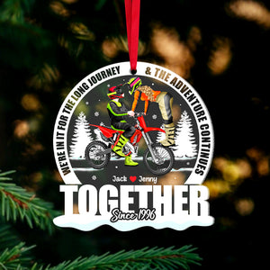 Motocross Couple Personalized Ornament, We're In It For The Long Journey, Christmas Gift, Anniversary Gift Idea For Motocross Rider 02QHTN031123PA - Ornament - GoDuckee