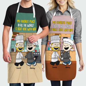 Personalized Gifts For Chef Couple Aprons 01xqtn130125hg My Favorite Place Is Right Here With You - Aprons - GoDuckee