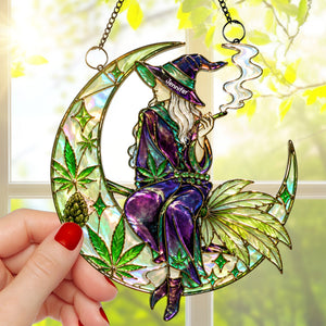 Herb Smoking Witch Suncatcher, Personalized Gifts For Weed Lovers 06qhqn010826
