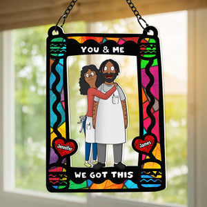 Personalized Gifts For Couple Window Hanging Suncatcher Ornament Cartoon Couple 03ACDT110225HG - Ornament - GoDuckee