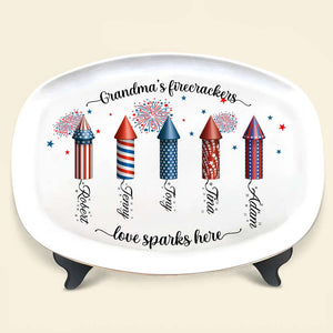 Grandma's Firecracker Love Sparks Here, Personalized Resin Plate, Gifts For Grandma, Memorial Day - Resin Plate - GoDuckee