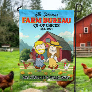 Personalized Gifts For Farmer Couple Garden Flag 01totn200225hg Farm Bureau Coop Chicks Say Cluck It And Walk Away - Garden Flag - GoDuckee