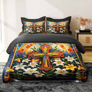 Personalized Gifts For Christians Quilt Bedding Set Special Line 04tgtn150125 Cross And Lilies - Blanket - GoDuckee