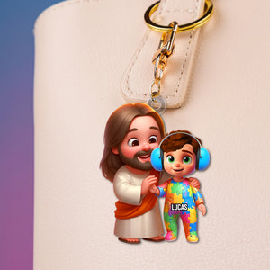 Personalized Gifts For Autism Kid Keychain, God Protect Him/ Her In His Arms 02qhtn050325 - Keychains - GoDuckee