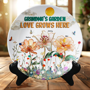 Personalized Gifts For Grandma Round Plate, Grandma's Garden Love Grows Here 01TGMH200325 - Ceramic Round Plate - GoDuckee