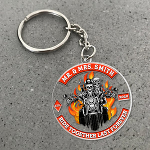 Romantic Skull Couple, Ride Together Last Forever, Personalized Keychain, Gifts For Couple - Keychains - GoDuckee