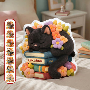 Cat With Books Custom Shaped Pillow - Personalized Gifts For Book Lover 05namg031225 - Pillow - GoDuckee