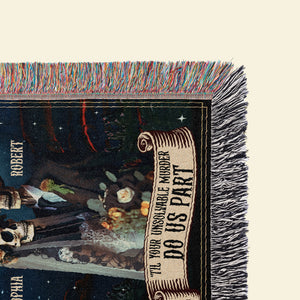 Til Your Unsolvable Murder Do Us Part-Personalized Woven Blanket- Gift For Him/ Gift For Her- Halloween Gift- Skull Couple Blanket - Blanket - GoDuckee