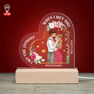 I Hit The Jackpot When I Met You! Personalized Led Light- Gift For Couples- Newly Wedding Couple Led Light - Led Night Light - GoDuckee