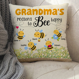 Grandma's Reasons To Bee Happy, Personalized Square Pillow, Cute Bee Family Square Pillow, Gifts For Grandma, Gifts For Birthday - Pillow - GoDuckee