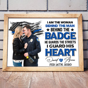 I Guard His Heart, Custom Couple Photo Canvas Print, Gift For Police Husband, Valentine's Gift - Poster & Canvas - GoDuckee