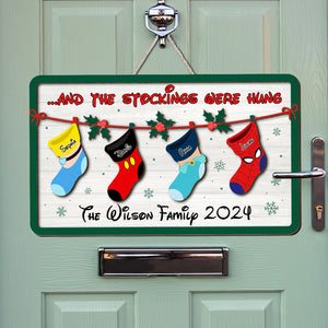 Personalized Gifts For Family Wood Sign, Cartoon Character Stockings Hung 03natn160824 - Wood Sign - GoDuckee