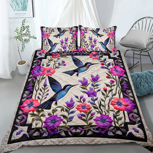 Birds and Flowers Quilt Bed Set 03qnqn301024 - Blanket - GoDuckee