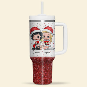 Best Friends, All Sisters Are Made Of Gold But Mine Glitter, Personalized 40oz Tumbler With Handle, Gifts For Friends, 01htpo110823hh - Tumbler Cup - GoDuckee