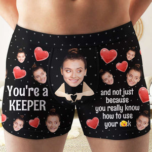 You're A Keeper, Personalized Photo Men's Boxer, Unique Gifts For Him, Valentine's Day Gifts - Boxer Briefs - GoDuckee
