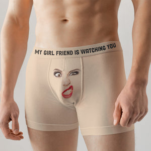 My Boy/Girl Friend Is Watching You, Funny Custom Face Men & Women Boxer Briefs - Boxer Briefs - GoDuckee