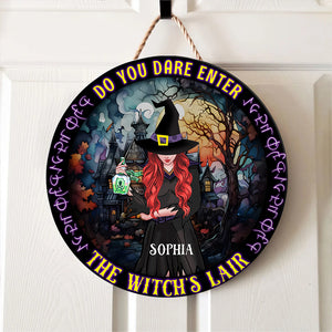 Best Witch, Do You Dare Enter The Witch's Lair, Personalized Round Wooden Sign, Witch Gifts - Wood Sign - GoDuckee