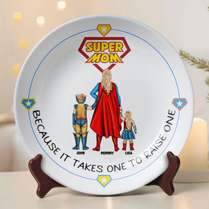 Personalized Gift For Mom Ceramic Round Plate Mother's Day Super Mom 04OHMH110325PA - Ceramic Round Plate - GoDuckee
