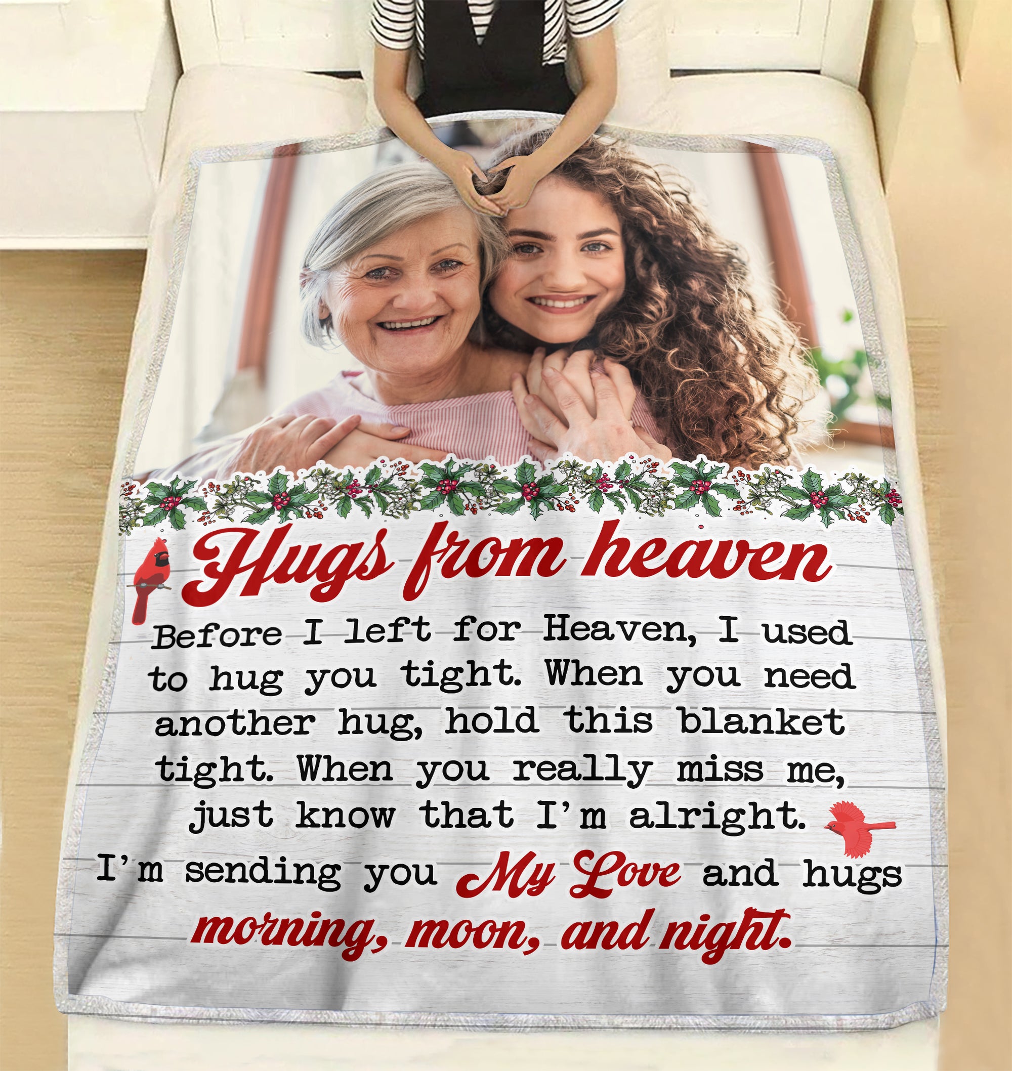 Hug From Heaven, Custom Photo Memorial Blanket, Christmas Gift For Family - Blanket - GoDuckee