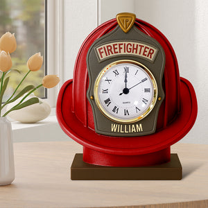Firefighter Helmet Desk Clock Plaque - Personalized Gifts For Firefighter 03toqn280525 - Clock Plaques - GoDuckee