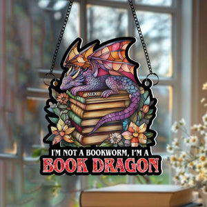 Personalized Gifts For Book Lover Suncatcher Ornament Dragon Reading Book 031XQMH060125 - Ornament - GoDuckee