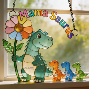 Mama-saurus & Her Tiny Roar Crew Suncatcher - Personalized Gifts For Moms 01NALU100426-Homacus