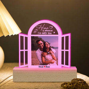 Home Is Wherever I'm With You, Custom Couple Photo 3D Led Light, Gift For Couple, Valentine's Gifts - Led Night Light - GoDuckee