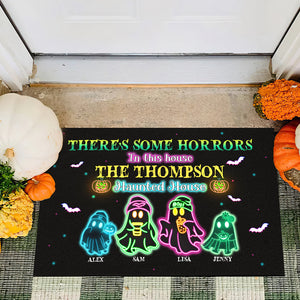 Personalized Halloween Gifts For Family Neon Doormat, Horrors In This House 01KAMH230824 - Doormat - GoDuckee